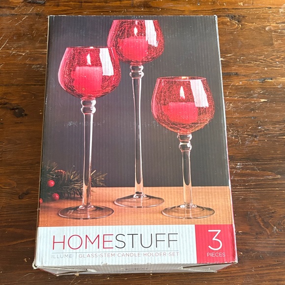 Other - Homestuff Red Glass Candle Holder Set